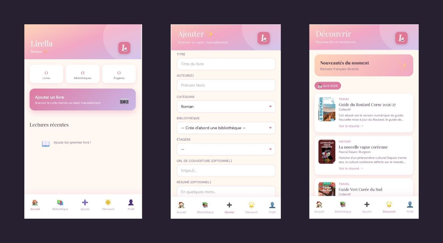 Interface de l'application Lirella