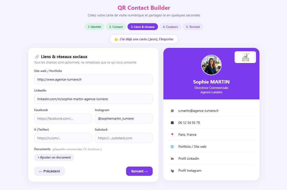 Écran d'accueil de l'application QR-Contact