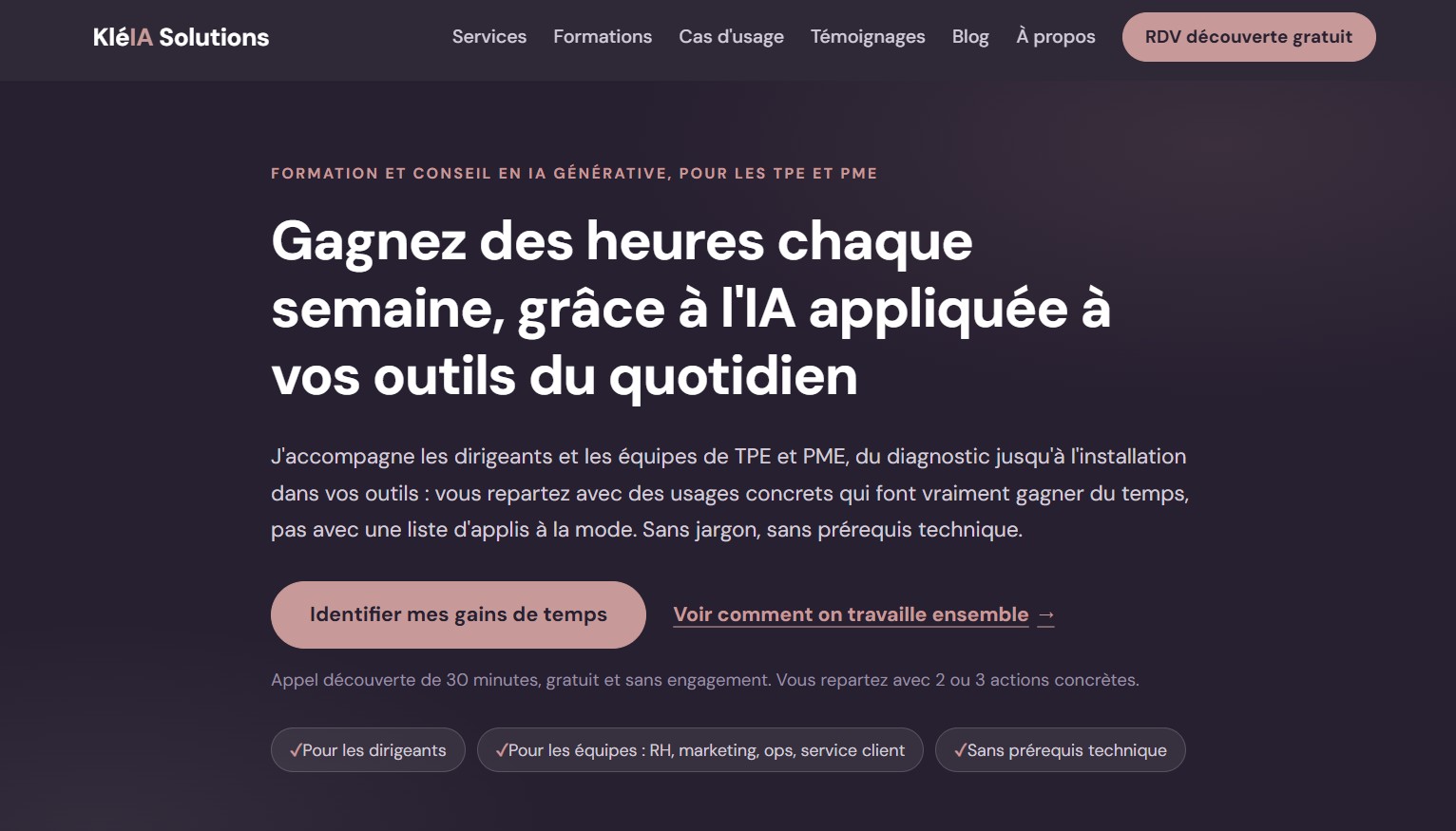 Page d'accueil du site KléIA Solutions